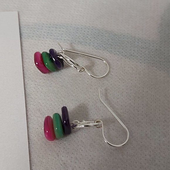 🇨🇦 2 For $25 Artisan #2 Layered Multi coloured beads sterling silver earrings - Picture 4 of 4
